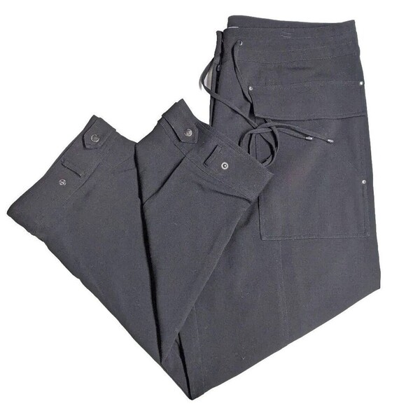 CK Calvin Klein Crop Pants Women 10 Waist Drawstring Flat Front Travel Black - Picture 5 of 11